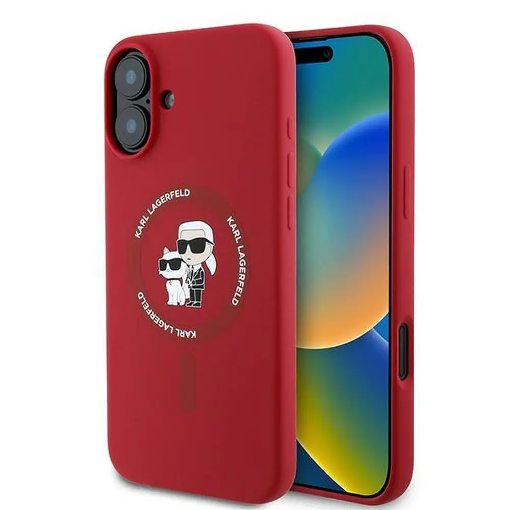 KARL LAGERFELD ovitek za iPhone 16 Plus, združljiv z MagSafe, KLHMP16MSCMKCRHR (Silicone KC Body Ring), rdeč
