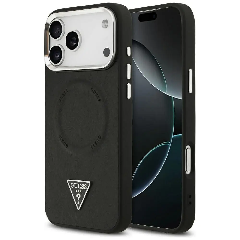 GUESS etui za iPhone 17 Pro, združljivo z MagSafe, GUHMP17LPSDTSCMK (PU z logotipom v obliki trikotnika), črno