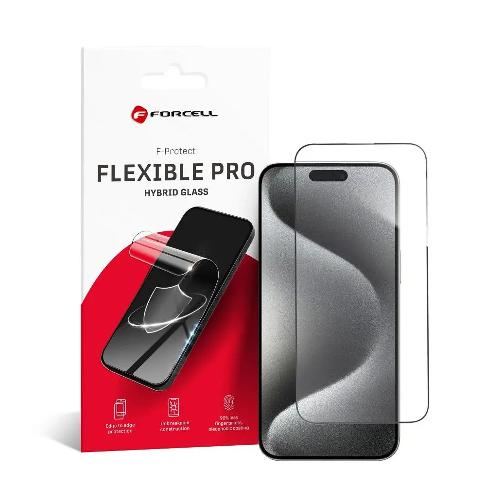 Hibridno steklo za iPhone 15 PRO MAX Forcell Flexible 5D, črno