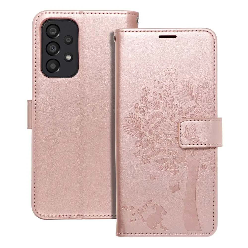 Torbica MEZZO Book za SAMSUNG A33 5G, motiv drevesa, zlato-roza