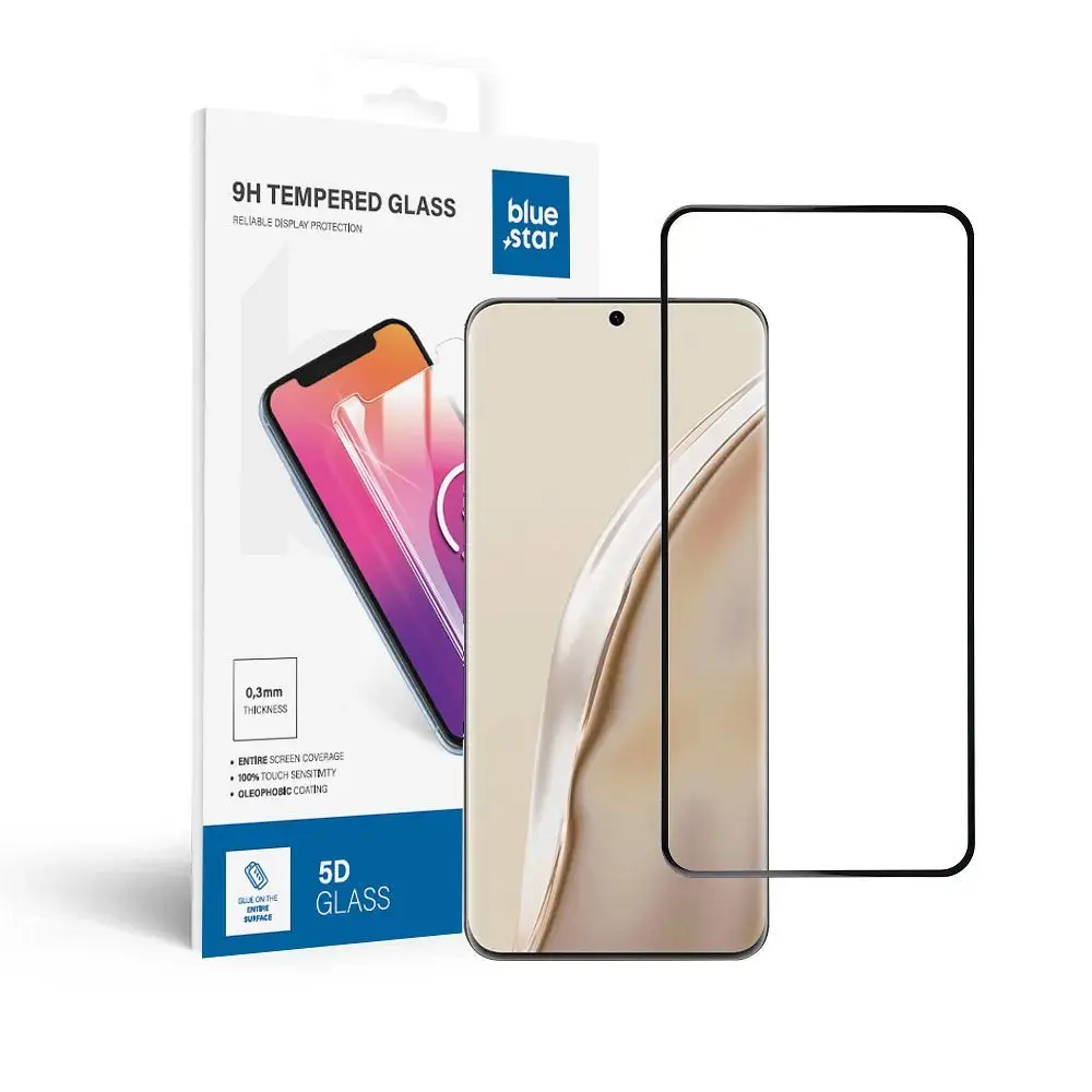 Kaljeno steklo za Huawei P60 (popolna lepljiva površina / združljivo z ovitki) Blue Star 5D, črno