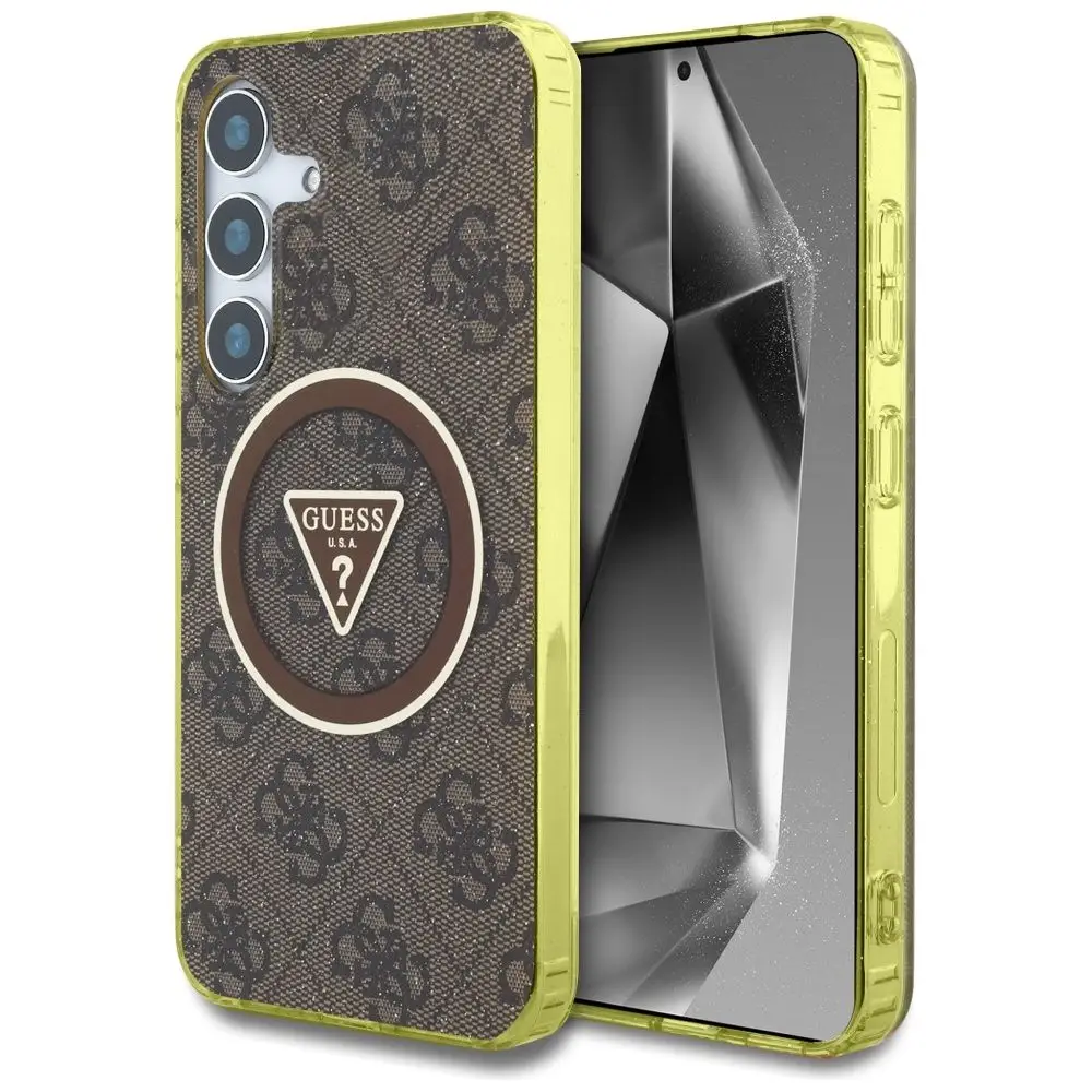 GUESS ovitek za SAMSUNG S25 GUHMS25SHG4PRTGW (Magnetic IML Metal Glitter 4G Circle Triangle) rjav