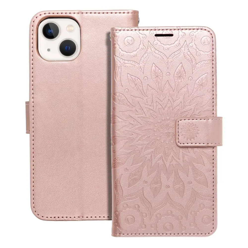 Torbica MEZZO Book za iPhone 13, mandala, zlato-roza